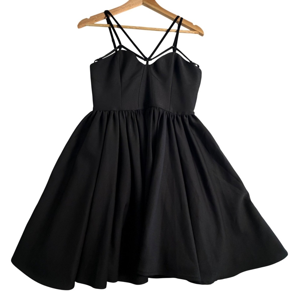 C/MEO‎ Collective District Dress Black Cage Strap Fit Flare Skater Party Dress M